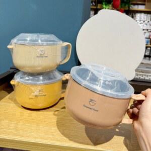 스텐 라면그릇 있는 기숙사 학생용 뚜껑 도시락 직장인 식당 전용