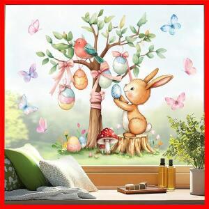 부활절 토끼 컬러풀 에그 트리 정전기 유리창 스티커 거실 유치원 휴일 장식
