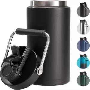 여행용 피진홈 하프 갤런 단열 물병 2-in-1 빨대 및 스파우트 뚜껑 24시간 차갑게 유지 누수 방지 손잡이가