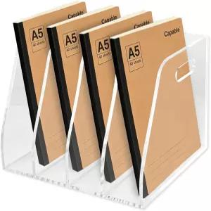 ZESHIHAOGUO 4단 투명 아크릴 파일 꽂이 잡지 바인더 노트북 및 봉투용 수직 문서 정리함 - 가정 사무실용