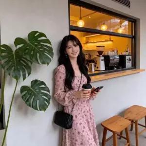 여성용 원피스 롱 빈티지 필수템 쉬폰 봄옷 프렌치 스퀘어넥 과 도라지 인기1