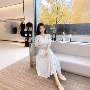 여친 원피스 하프 필수템 소매 하이웨스트 퍼프 쉬폰 프렌치 인기1