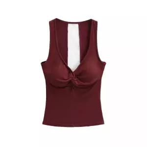 세군다 여자 조끼 캐주얼 여름 브이넥 꼬임 레이스 나시 DOS2