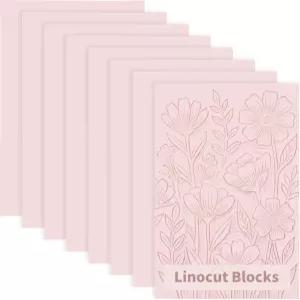 프린트메이킹용 연한 핑크색 리놀륨 블록 8개입 (4 x6 ) 스탬프 제작자를 위한 고무 조각 및 도구