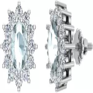 14K 골드 블루 토파즈 탄생석 귀걸이 12월 독특한 다이아몬드 헤일로 스터드 1.50 ctw