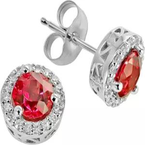 KOCAV 14K 화이트 골드 정품 루벨라이트 투어말린 1Ct 원형 다이아몬드 스터드 귀걸이