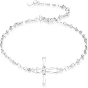 SISGEM 10 000 화이트 골드 랩 그로운 다이아몬드 크로스와 립 체인 브레이슬릿 그녀를 위한 확인 보석