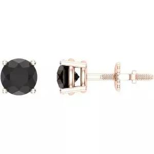 여성 남성용 다이아몬드 스터드를 위한 내추럴 라운드 블랙 귀걸이 14K 솔리드 골드