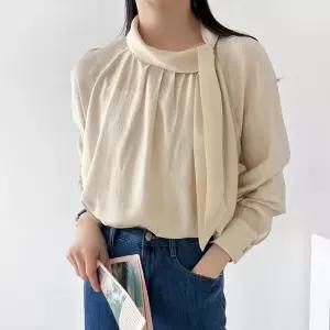 여성 드레이프 타이 하객룩 쉬폰 블라우스 NYS-WBL-5143-베이지