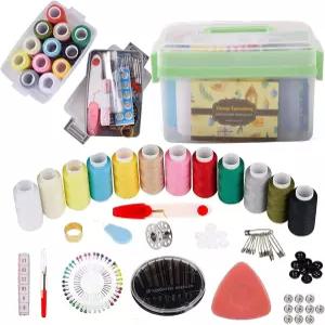 성인 및 초보자용 재봉 키트 - 케이스 실 바늘 가위가 포함된 휴대용 여행용 손 용품 완벽한 기본 스타터