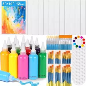 샤이넥 12팩 아크릴 페인팅 캔버스 12가지 색상 페인트 세트 3.38온스/병 성인 커플용 12x8인치 빈