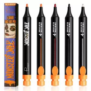 푸디에 4-IN-1 임시 타투 피부용 페이스 페인팅 메이커 4가지 컬러 워셔블 바디 펜 키트 할로윈 메이크업