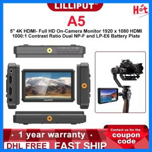 릴리풋 A5 5인치 4K HDMI- 풀 HD 온카메라 모니터 1920 x 1080 명암비 듀얼 NP-F 및 LP-E6 배터리 플레이트