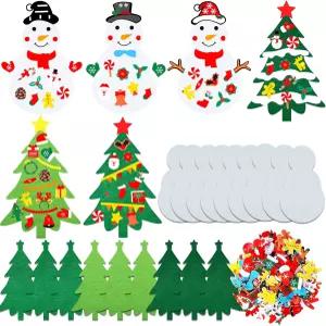 EUVBOKW 크리스마스 펠트 트리 공예 키트 눈송이 스티커 가정용 벽걸이 장식 파티 장식품 18개