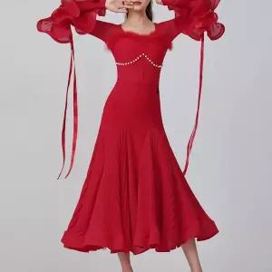 모던댄스의상 드레스 시니어 레드 대회복 라인 무대 여성용