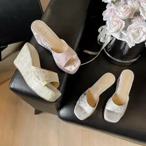 EAMT 하프 여자 빈티지 가보시 에스닉 봄가을 슬리퍼 웨지 샌들 웨지힐 통굽 힐 YJ1