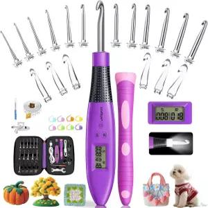 조명 및 카운터가 포함된 코바늘 세트 - 18가지 사이즈 라이트업 관절염 손을 위한 인체공학적 디자인