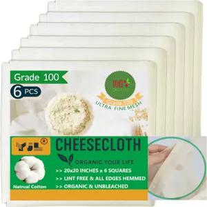 치즈 천 100등급 초미세 메쉬에 가장자리를 감싼 6팩 20x20인치 100 표백되지 않은 면 재사용 가능한 염색