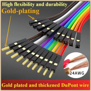 10 개/몫 금도금 순수 구리 두꺼운 듀폰 와이어 24AWG 남성-여성-남성 리본 커넥터 20cm/30cm