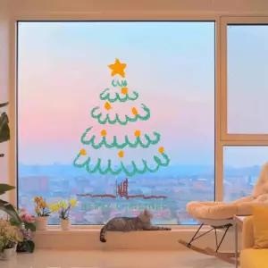 크리스마스 트리 스티커 시트 매장 도어 산타 정전기 윈도우 유리 카페