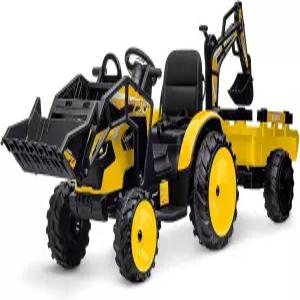 트랙터 3-in-1 주행 자동차 장난감 굴삭기 및 불도저 24V 트레일러 포함 전기 디거 삽 버킷 리모컨 LED