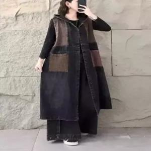 EAMT 데님 롱 빈티지 캐주얼 여친 조끼 후드 싱글 민소매 EUNG1