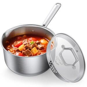 페크게마 스테인리스 스틸 소스팬 3쿼트 유리 스트레이너 뚜껑 두꺼운 3겹 풀 소스 냄비 쉽게 부을 수 있는 양면 식기세척기 안전 인덕션 준비 완료 모든 쿡탑과 호환 가능