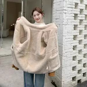 루타꽁몰 여성용 페이크 가죽 퍼 재킷 코트 일체형 HO1