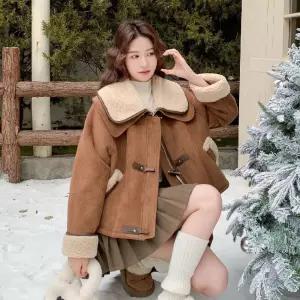 루타꽁몰 여성용 페이크 가죽 퍼 재킷 코트 일체형 HO1