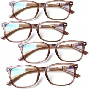 헤노틴 4팩 블루 라이트 차단 독서 안경 여성 남성 스프링 힌지 컴퓨터 리더 자외선 사각 너드 안경(4팩