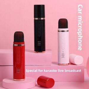 휴대용 자동차 미니 소형 블루투스 노래방 마이크 플레이어 녹음 라이브 방송 장비 FM 무선