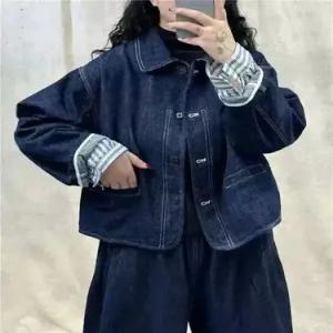 EAMT 여성용 청 빈티지 캐주얼 재킷 소매 스트라이프 코트 싱글 터틀넥 톱 EUNG1