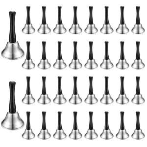 34피스 금속 핸드벨 벌크, 카브시페아 실버 스틸 작은 핸드헬드 벨 학교 교회 검은색 나무 손잡이 관리가 포함된 디너 콜 서비스