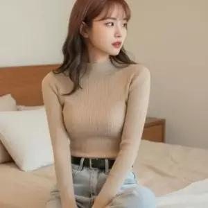 [의류] 반목 하프넥 폴라 니트티 슬림 골지 니트