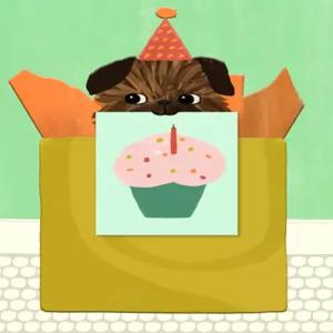 홀마크 생일 카드(컵케이크를 든 개)