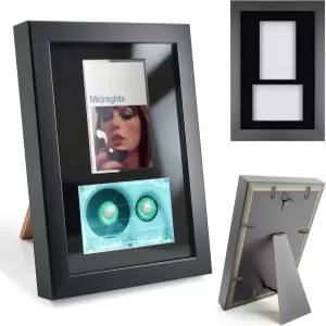 카세트 테이프 디스플레이 프레임 - 7x9.9인치 벽걸이 또는 테이블탑 레트로 장식 나무 프레임과 부드러운