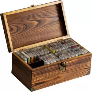 내 선물 러스틱 다크 브라운 우드 레트로 오디오 카세트 테이프 보관함 앤티크 브라스 톤 금속 래치 및