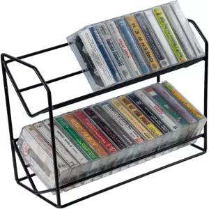마이기프트 2단 카세트 테이프 보관 랙 클래식 산업용 매트 블랙 메탈 와이어 데크 홀더 및 디스플레이
