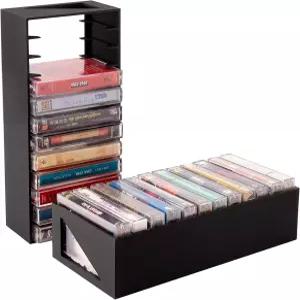 QUPIVA 2pcs 카세트 테이프 보관 정리함 홀더 - 24개의 슬롯 보관이 간편하고 공간 절약형 디자인으로 가정
