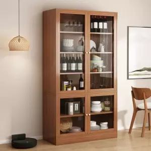 일본 스타일 주방 긴나무 대나무 나무 혼합 수납장 접시