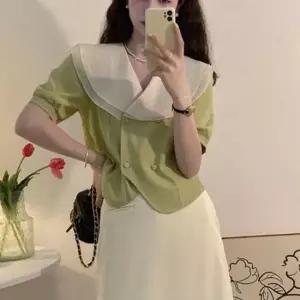 [의류] 쉬폰 레이스 카라 숏 정장 러블리 하객룩 브라우스