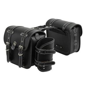 AetherTech 사이드백 오토바이 사이드 백 범용 좌우 세트 새들백 가죽 방수 대용량 설치 간편 자물쇠와 드링크 홀더 포함 통근 투어링 블랙 M 사이즈