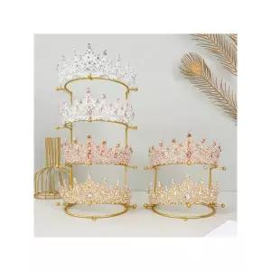 럭셔리 티아라 왕관 웨딩샵 머리띠 진열대 4단 수납 화이트 2단