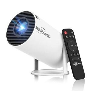 WELLSONIC 미니 프로젝터 4K 지원 스마트 HDMI PC 자동 USB 휴대폰 프로젝터 WIFI6 영화 BLUETOOTH5가 보정 키스톤 13 휴대용 탑재된 노트북용 ANDROID