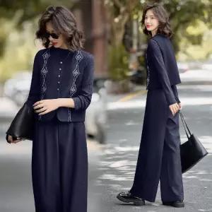 팬츠 춘추 여성용 자수 조끼 와이드 정장세트 세트 정장 3종 admr3