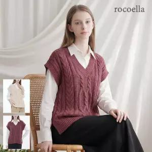로코엘라 린킨 드롭숄더 오버핏 여성 케이블 니트 베스트