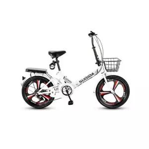 접이식 클래식 여성용 입문용 경량 바구니 자전거 폴딩 단일기어일체형휠 화이트+충격 흡수