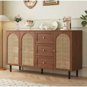 주방 그릇 홈카페장 엔틱 빈티지 라탄 원목 키친장 160cm A