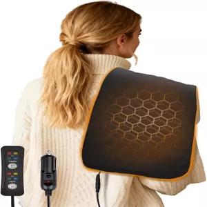 12V 자동차 난방 담요 4가지 열 및 타이머 설정 23인치 x 11인치 뒷목용 휴대용 미니 여행용 전기 SUV