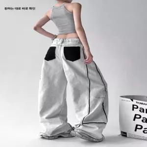 여성 여름 와이드청바지 힙합 스트라이프 디자인 스타일